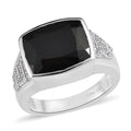 Thai Black Spinel and White Zircon Men's Ring in Platinum Over Sterling Silver 11.10 ctw (Del. In 5-7 Days) - Sticky add to cart bar