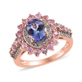 Tanzanite, Multi Gemstone Floral Ring in Vermeil RG Over Sterling Silver (Size 10.0) 3.00 ctw - Sticky add to cart bar