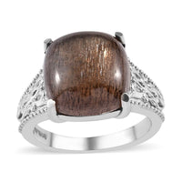 Golden Sheen Moonstone Solitaire Ring in Stainless Steel 7.15 ctw