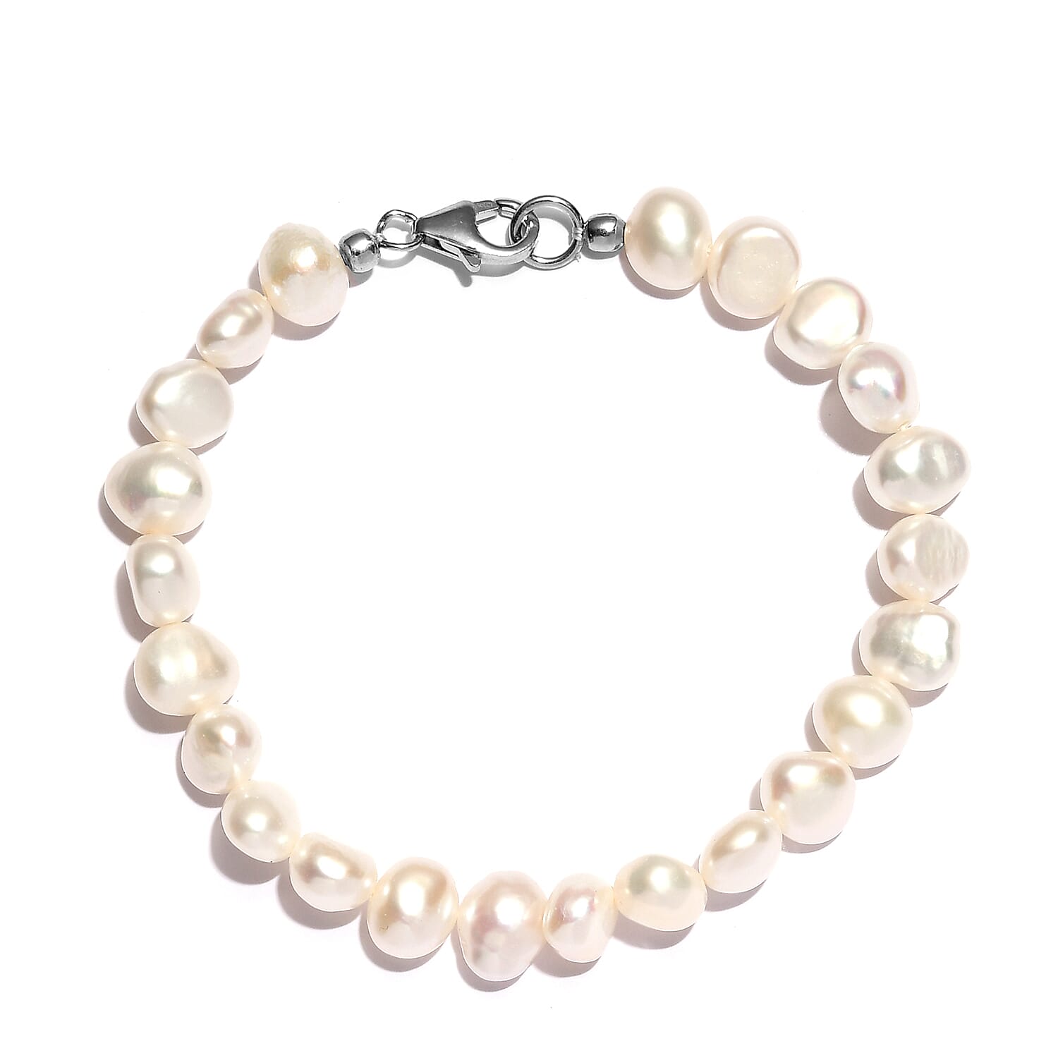 White Freshwater Pearl Bracelet in Sterling Silver (7.25 In)
