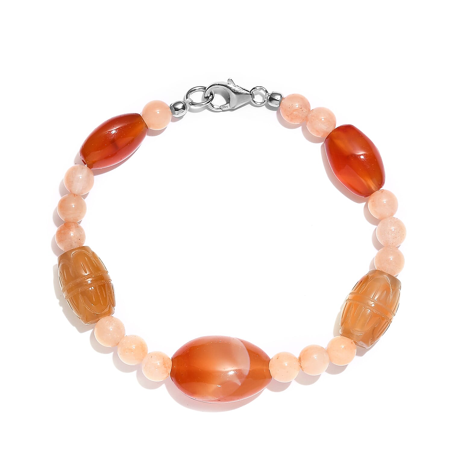 Peach Agate Beaded Bracelet in Sterling Silver (7.25 In) 75.00 ctw