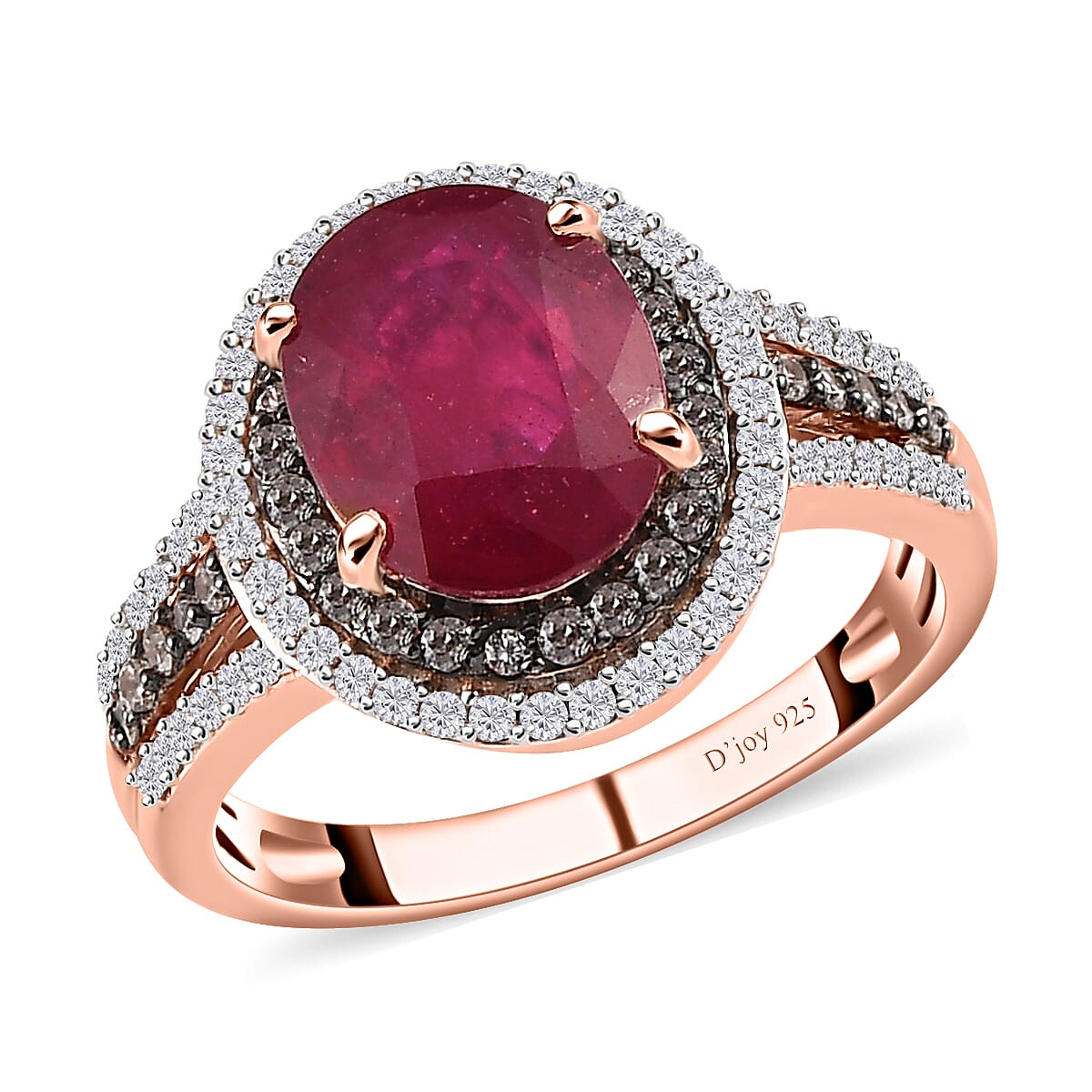 Niassa Ruby (FF), White and Champagne Zircon Ring in Vermeil RG Over Sterling Silver (Size 10.0) 4.30 ctw