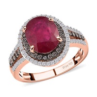 Niassa Ruby (FF), White and Champagne Zircon Ring in Vermeil RG Over Sterling Silver (Size 10.0) 4.30 ctw