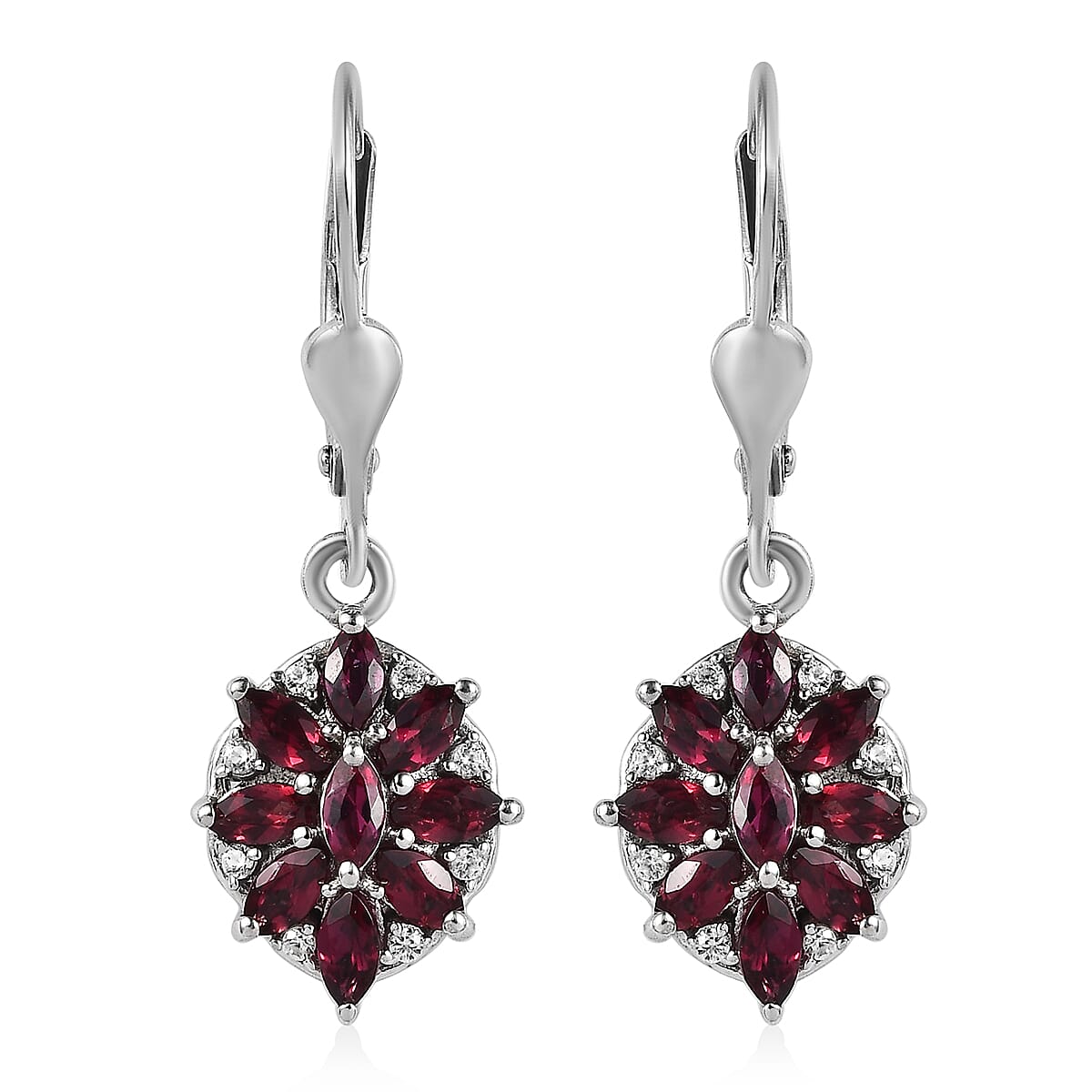 Anthill Garnet and White Zircon Lever Back Earrings in Platinum Over Sterling Silver 1.80 ctw