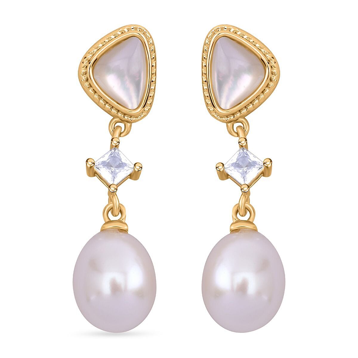 Freshwater Pearl and Multi Gemstone 0.30 ctw Earrings in Goldtone