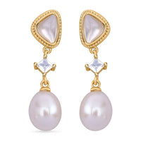Freshwater Pearl and Multi Gemstone 0.30 ctw Earrings in Goldtone