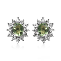 Tanzanian Natural Green Apatite and White Zircon Jacket Earrings in Platinum Over Sterling Silver 1.20 ctw