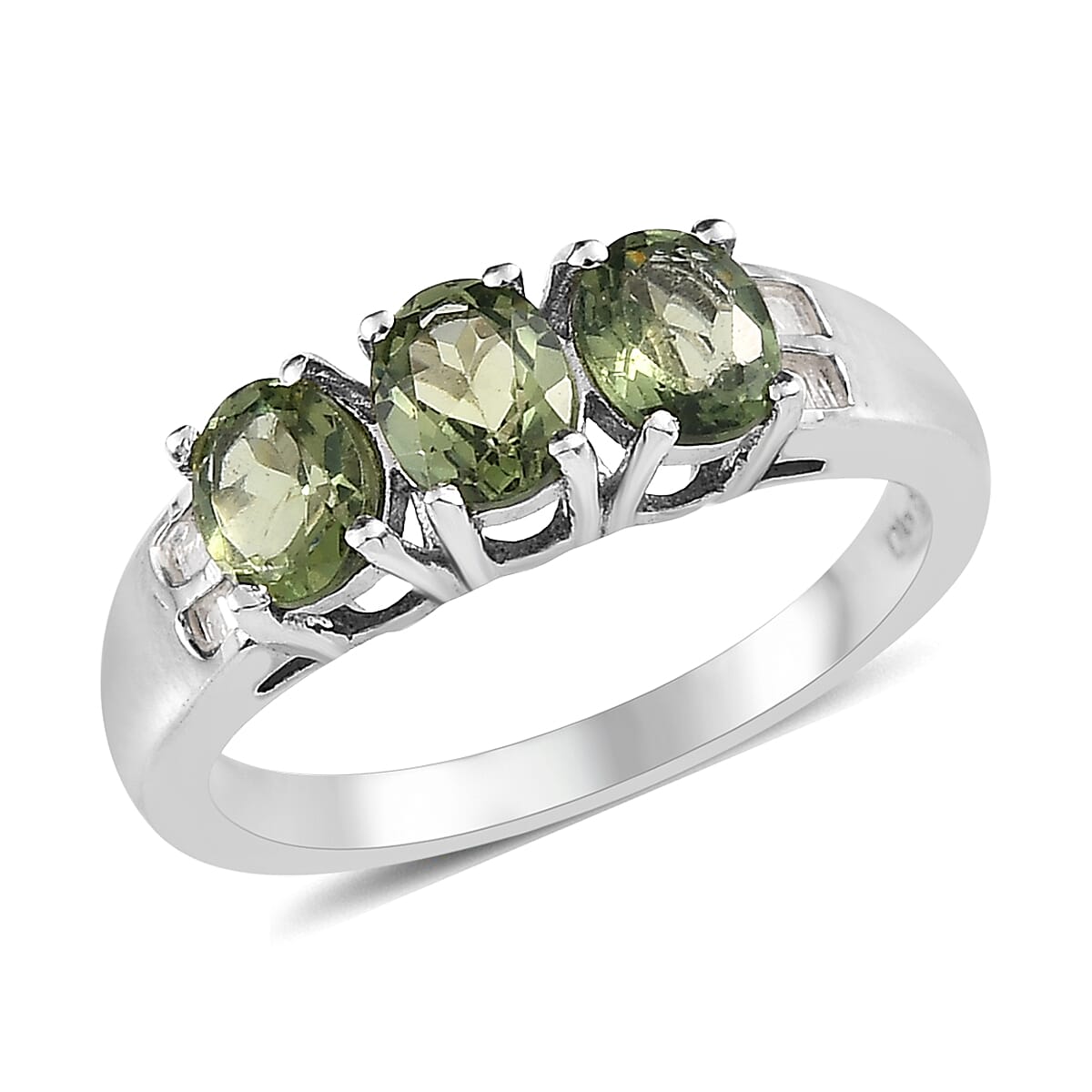 Green Apatite and Diamond Ring in Platinum Over Sterling Silver 1.15 ctw