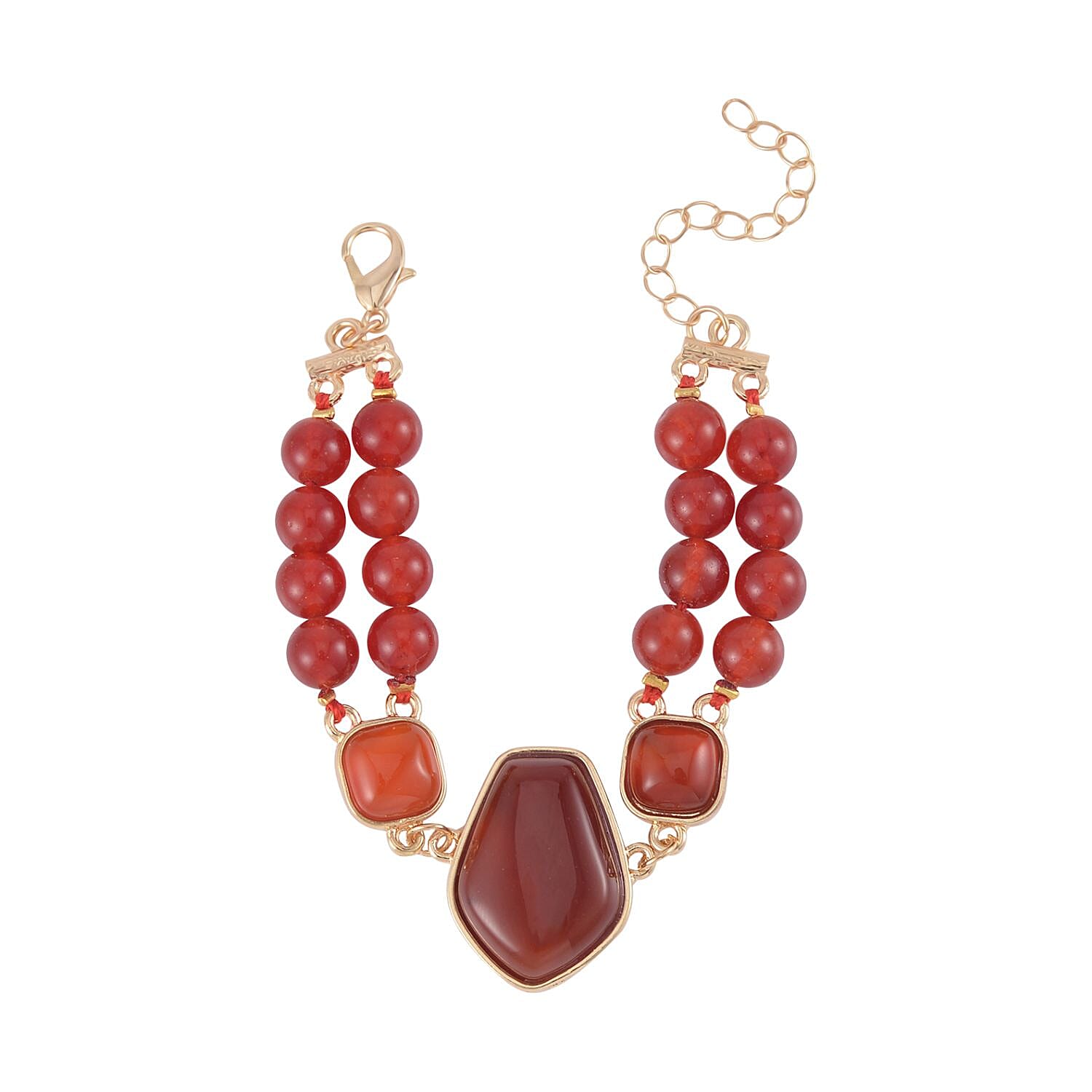 TLV Red Agate Two Row Beaded Bracelet in Goldtone (7-9In) 118.00 ctw