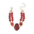 TLV Red Agate Two Row Beaded Bracelet in Goldtone (7-9In) 118.00 ctw - Sticky add to cart bar