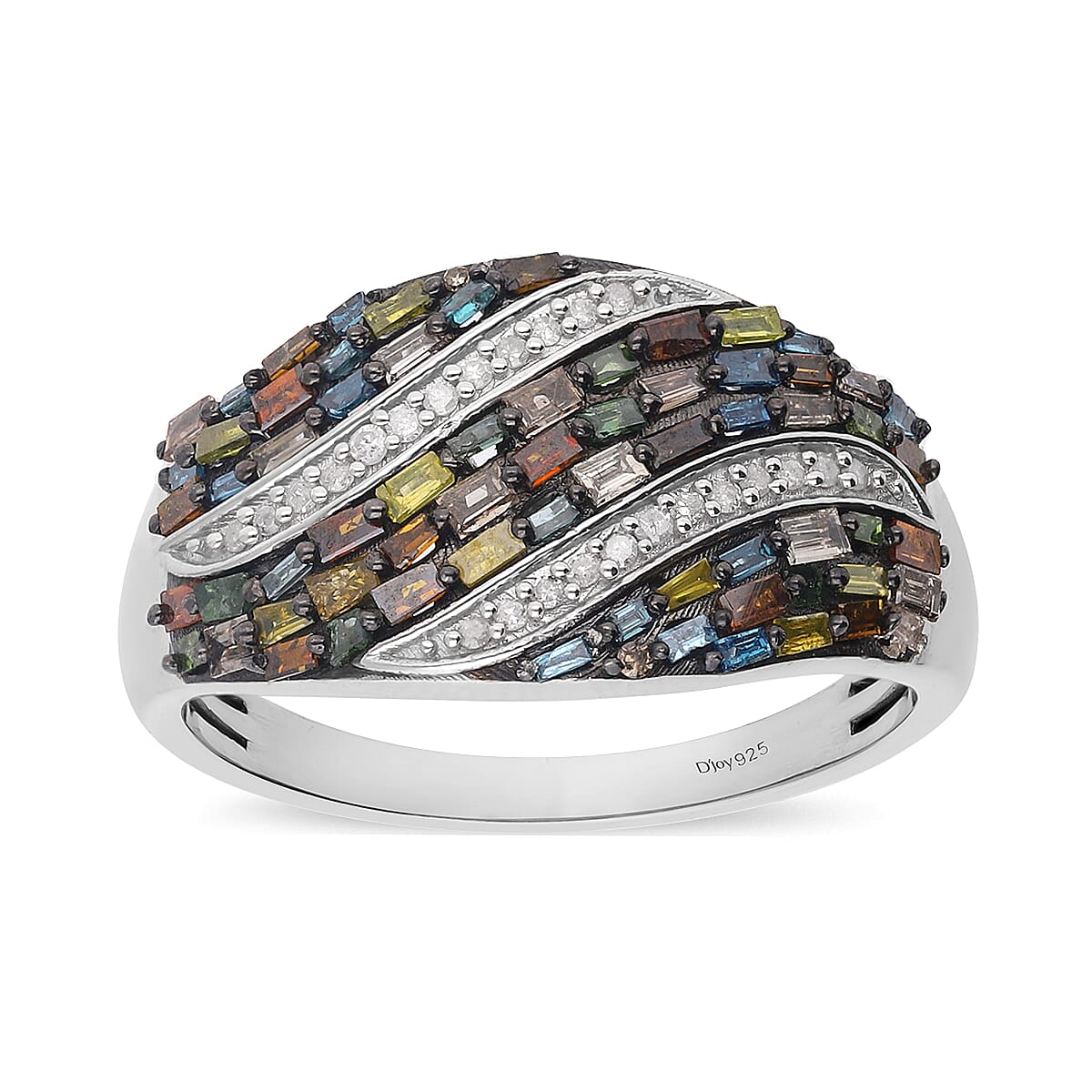 Multi Diamond (Natural & IR) Ring in Platinum Over Sterling Silver (Size 10.0) 1.00 ctw