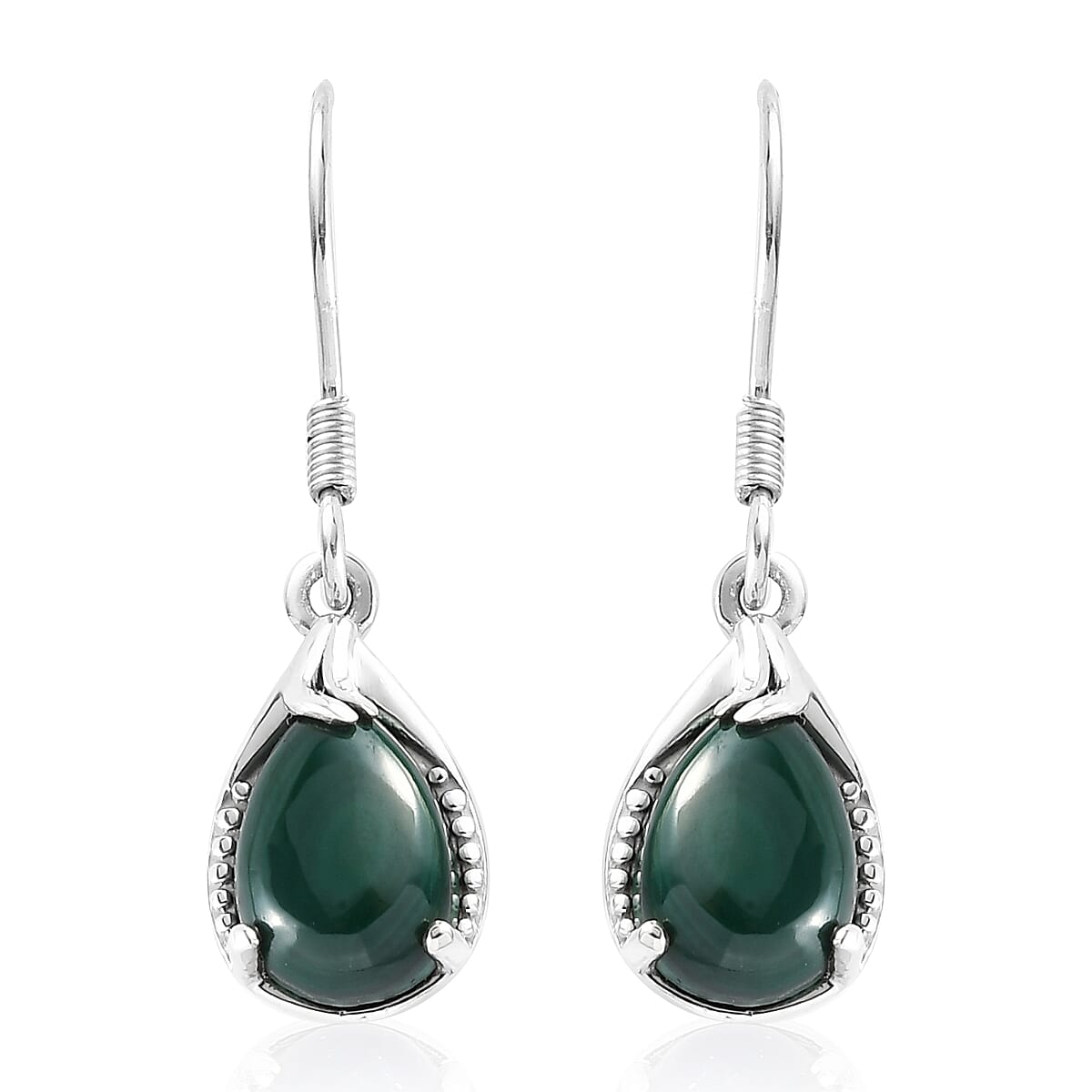 African Malachite Earrings in Platinum Over Sterling Silver 5.60 ctw
