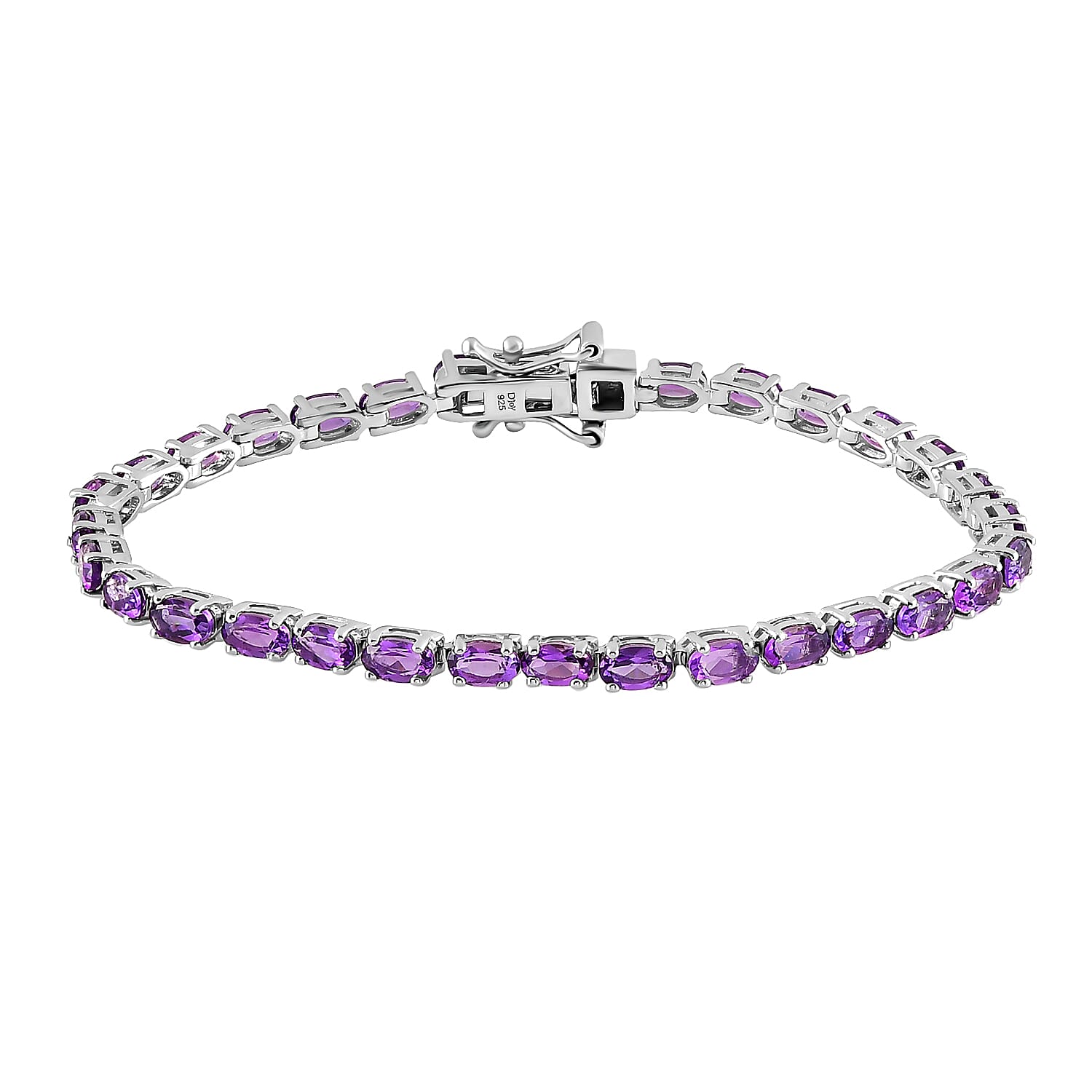 Amethyst Tennis Bracelet in Platinum Over Sterling Silver (6.50 In) (6.85 g) 6.40 ctw