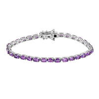 Amethyst Tennis Bracelet in Platinum Over Sterling Silver (6.50 In) (6.85 g) 6.40 ctw