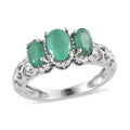 Kagem Zambian Emerald Trilogy Ring in Platinum Over Sterling Silver (Size 7.0) 0.85 ctw - Sticky add to cart bar