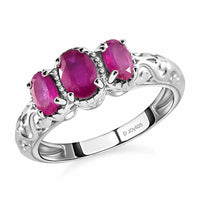 Mozambique Garnet 3 Stone Ring in Platinum Over Sterling Silver 1.15 ctw