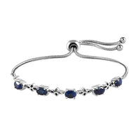 D'Joy Madagascar Blue Sapphire Bracelet, Station Bolo Bracelet, Platinum Over Sterling Silver and Stainless Steel Bracelet, Sapphire Bolo Bracelet 3.15 ctw