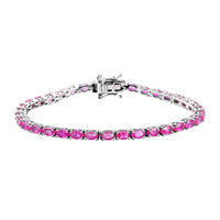 Premium Ilakaka Hot Pink Sapphire Tennis Bracelet in Platinum Over Sterling Silver (7.25 In) 8.15 Grams 12.50 ctw