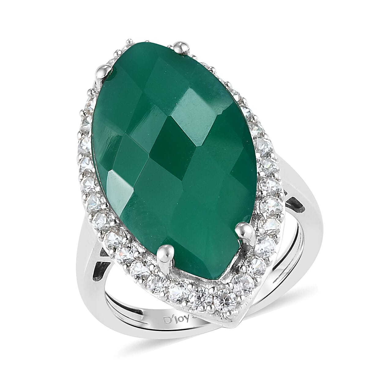 Verde Onyx and Natural White Zircon Ring in Platinum Over Sterling Silver (Size 9.0) 10.25 ctw