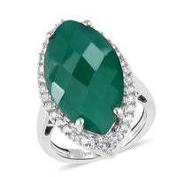 Verde Onyx and Natural White Zircon Ring in Platinum Over Sterling Silver (Size 9.0) 10.25 ctw