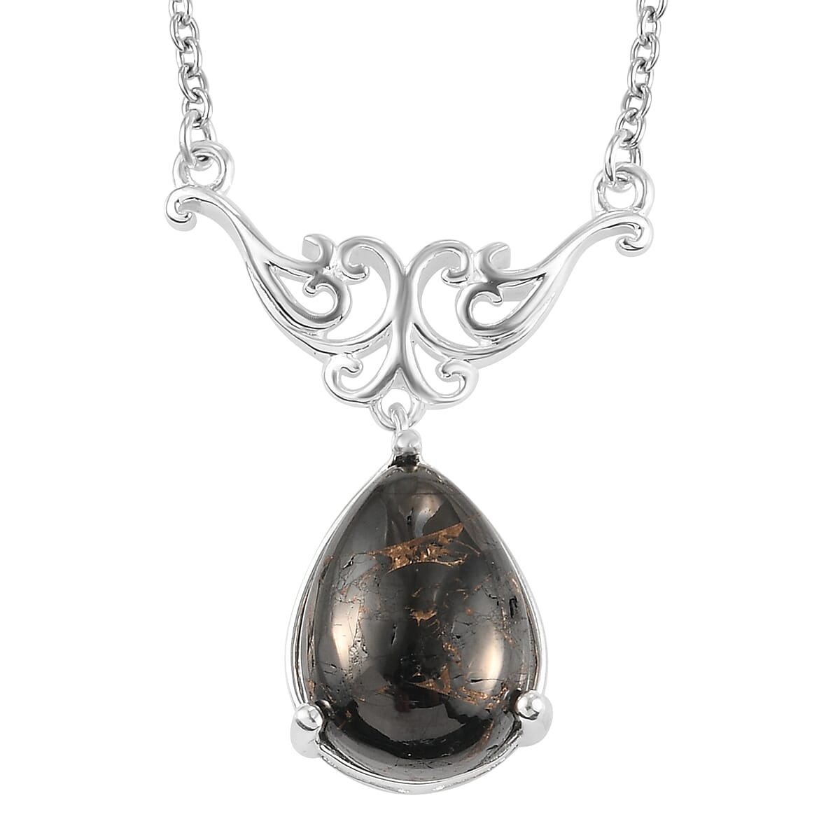 Matrix Silver Shungite Drop Necklace 18 Inches in Sterling Silver 3.90 ctw