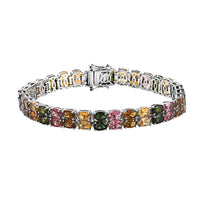 Multi-Tourmaline Double Row Bracelet in Platinum Over Sterling Silver (8.00 In) (19.65 g) 27.25 ctw