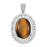South African Tiger's Eye Solitaire Pendant in Platinum Over Copper 15.75 ctw