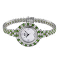EON 1962 Swiss Movement Natural Russian Diopside, Natural White Zircon Bracelet Watch in Platinum Over Sterling Silver (7.25 in) (15.80 g) 17.85 ctw - Sticky add to cart bar