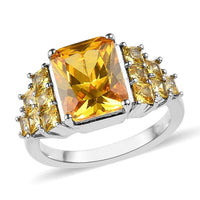 Simulated Yellow Diamond Ring in Platinum Over Copper with Magnet 6.85 ctw