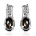 Bankacha Natural Black Star Sapphire and White Zircon Stud Earrings in Platinum Over Sterling Silver 1.60 ctw - Sticky add to cart bar