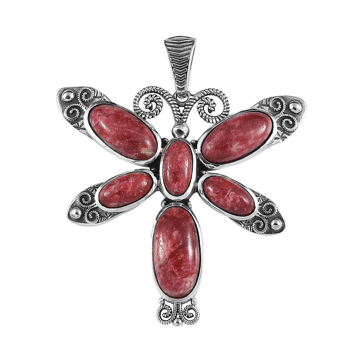D'Joy Artisan Crafted Norwegian Thulite Dragonfly Pendant in Sterling Silver 19.80 ctw