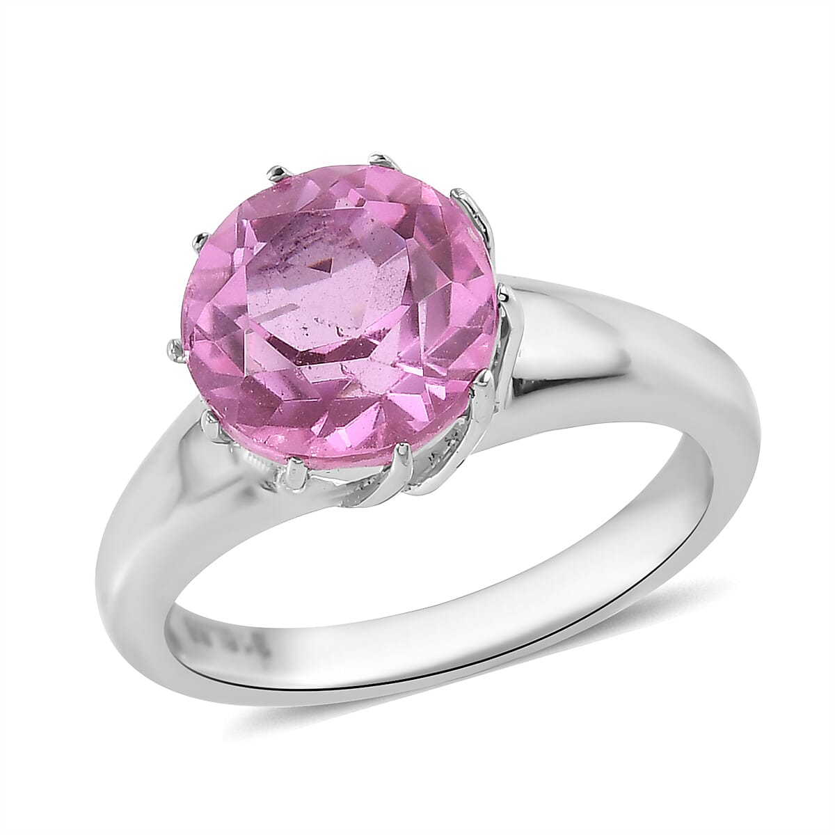 African Lilac Quartz Solitaire Ring Stainless Steel 3.15 ctw