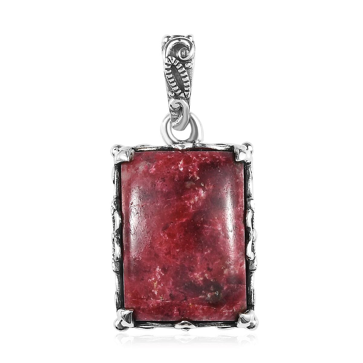 D'Joy Artisan Crafted Norwegian Thulite Solitaire Pendant in Sterling Silver 19.00 ctw