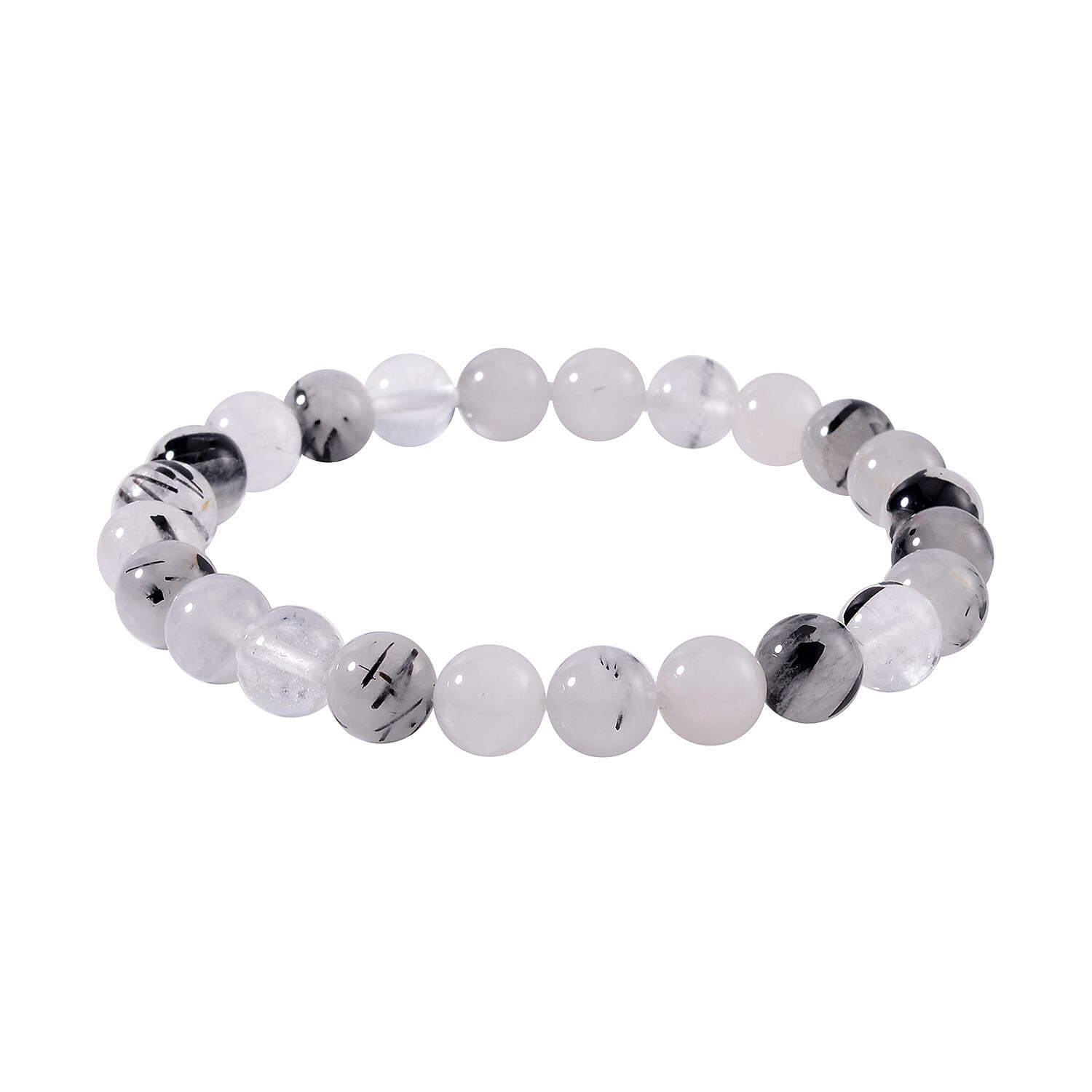 Black Rutilated Quartz Beaded Stretch Bracelet 102.00 ctw