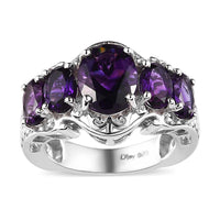 Premium Moroccan Amethyst 5 Stone Ring in Platinum Over Sterling Silver 3.50 ctw