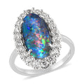 AAA Boulder Opal Triplet and White Zircon Halo Ring in Platinum Over Sterling Silver 4.75 ctw - Sticky add to cart bar