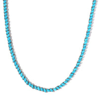 Premium Sleeping Beauty Turquoise Tennis Necklace (18 Inches) in Platinum Over Sterling Silver 25.25 ctw