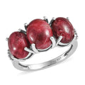 Norwegian Thulite and Diamond 3 Stone Ring in Platinum Over Sterling Silver (Size 10.0) 5.75 ctw - Sticky add to cart bar