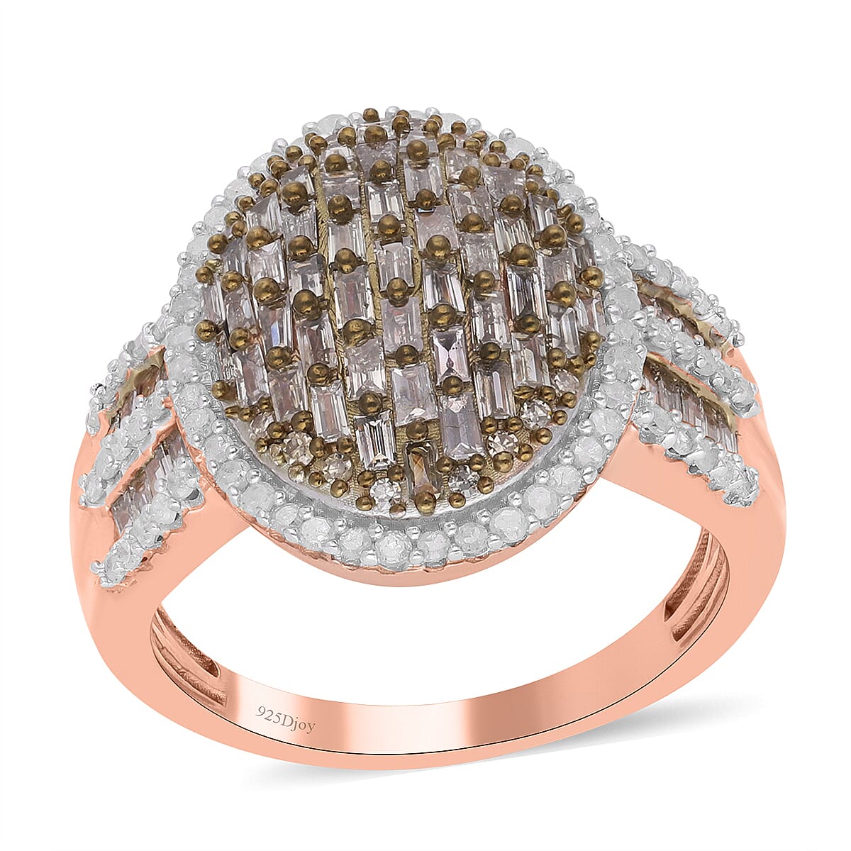 Natural Champagne and White Diamond Ring in Vermeil Rose Gold Over Sterling Silver 1.50 ctw