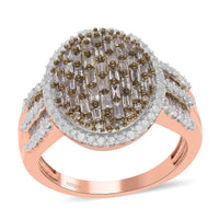 Natural Champagne and White Diamond Ring in Vermeil Rose Gold Over Sterling Silver 1.50 ctw