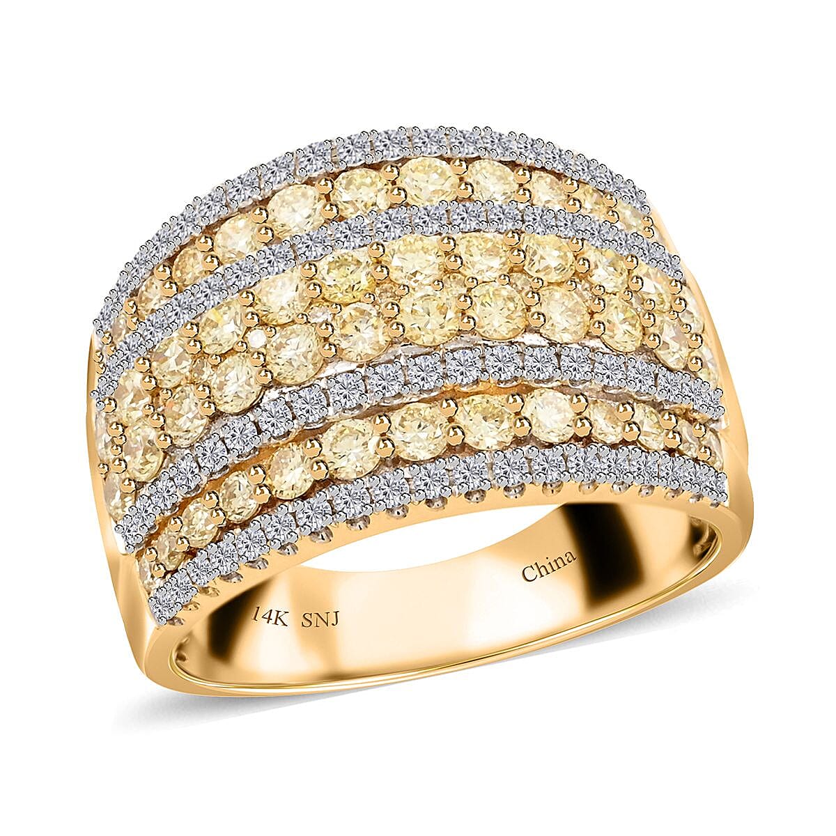 14K Yellow Gold Natural White and Yellow Diamond I1-SI Cluster Ring (Size 10.0) 7.50 Grams 2.00 ctw (Del. in 15-20 Days)