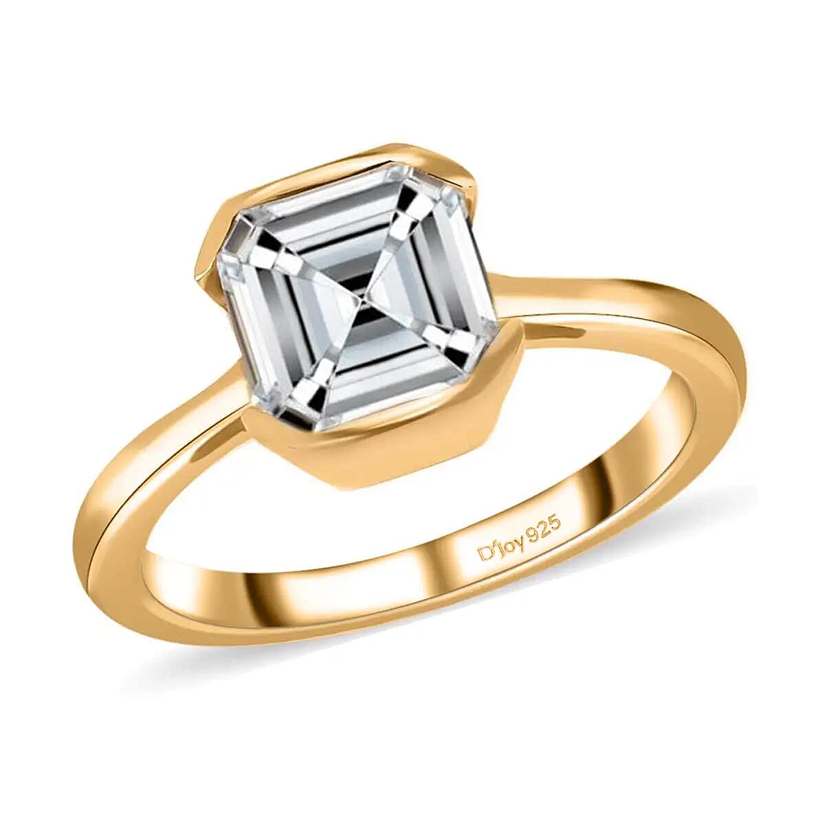 Asscher Cut Moissanite Solitaire Ring in Vermeil Yellow Gold Over Sterling Silver 1.85 ctw