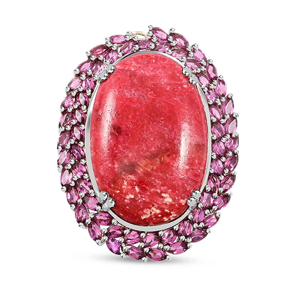 Norwegian Thulite and Orissa Rhodolite Garnet Double Halo Ring in Platinum Over Sterling Silver 44.30 ctw