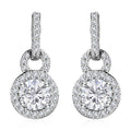 Moissanite Halo Dangling Earrings in Platinum Over Sterling Silver 1.25 ctw - Sticky add to cart bar