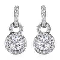Moissanite Halo Dangling Earrings in Platinum Over Sterling Silver 1.25 ctw