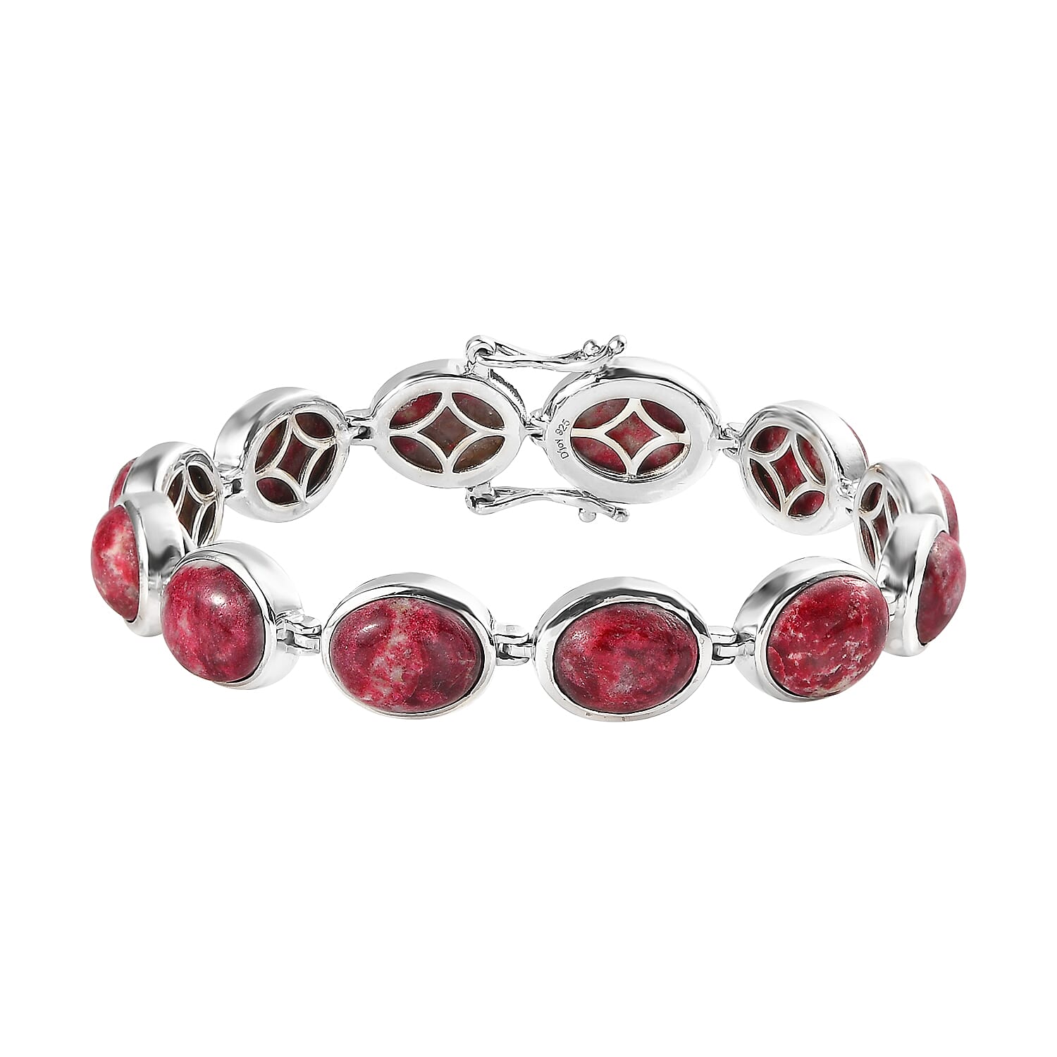 Premium Norwegian Thulite Bracelet in Platinum Over Sterling Silver (6.50 In) 34.40 ctw