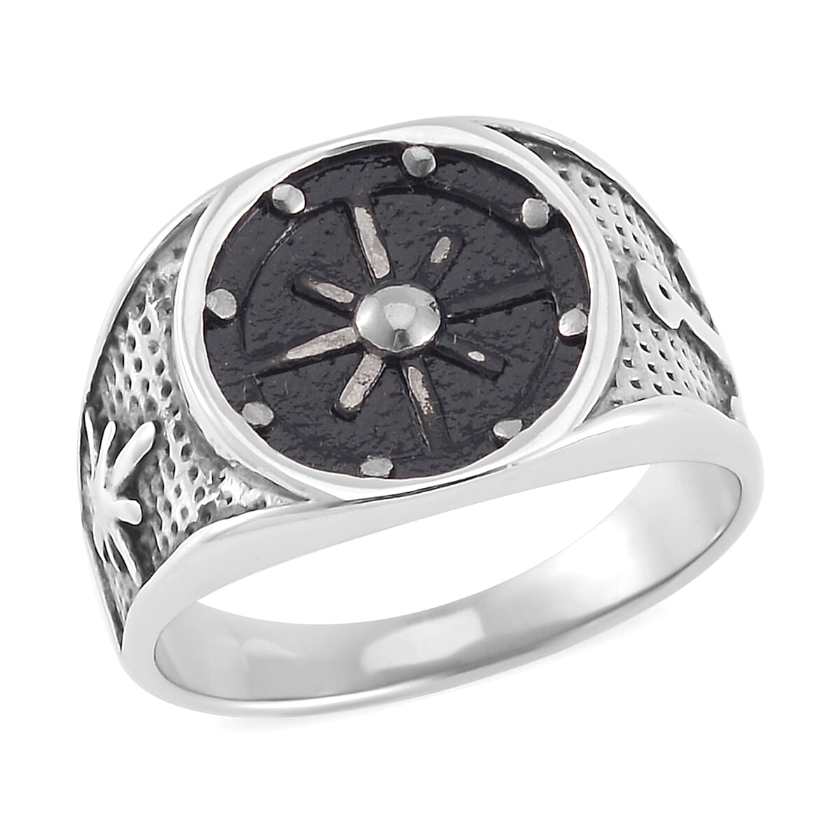 Nautical Compass Men's Ring in Black Oxidised Stainless Steel (Size 9.0)