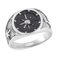 Nautical Compass Men's Ring in Black Oxidised Stainless Steel (Size 9.0)