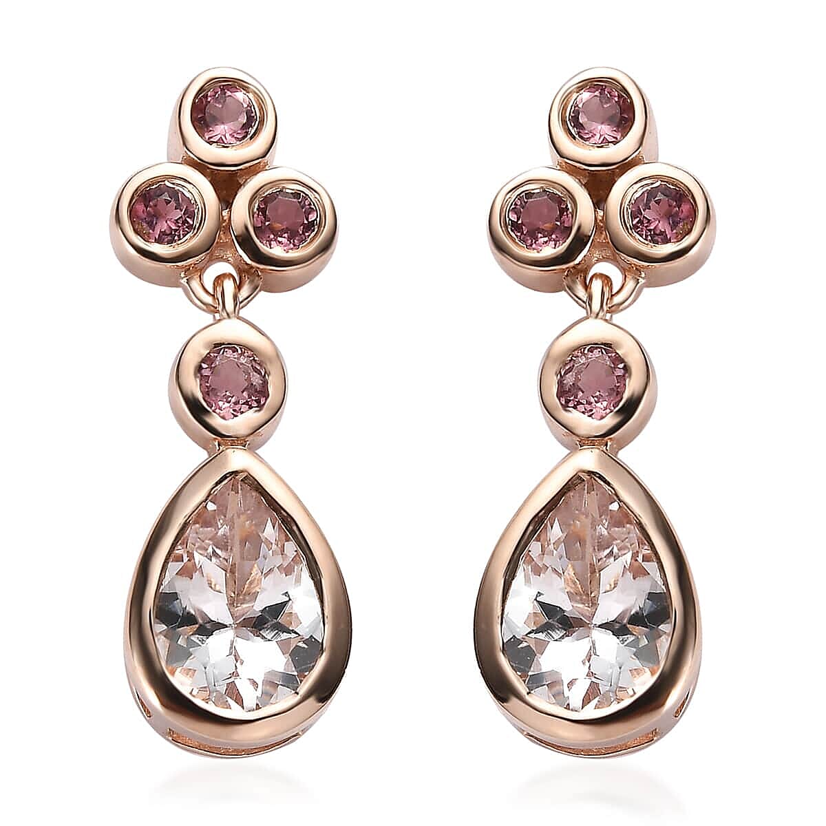 Pink Morganite and Morro Redondo Pink Tourmaline Dangle Earrings in Vermeil Rose Gold Over Sterling Silver 1.65 ctw