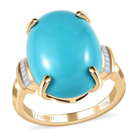 Luxoro 10K Yellow Gold Premium Sleeping Beauty Turquoise and Diamond Ring (Size 6.0) 7.20 ctw